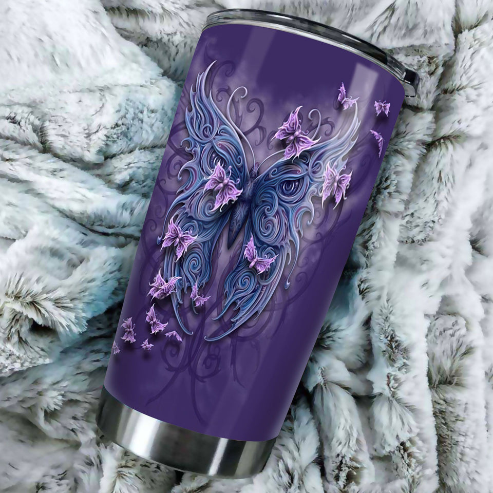Camellia Personalized Butterfly Mask Art Stainless Steel Tumbler - Double-Walled Insulation Vacumm Flask - For Thanksgiving, Memorial Day, Christians, Christmas Gift