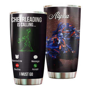Camellia Personalized Cheerleading Is Calling I Must Go Stainless Steel Tumbler - Customized Double-Walled Insulation Travel Thermal Cup With Lid