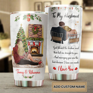 Camellia Personalized Loving Letter From wife To Husband I Love You Stainless Steel Tumbler-Double-Walled Insulation Cup With Lid Gift For Christmas Anniversary