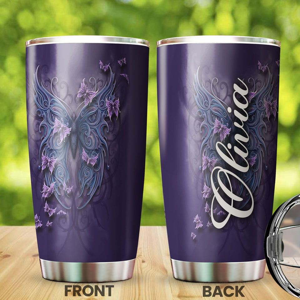 Camellia Personalized Butterfly Mask Art Stainless Steel Tumbler - Double-Walled Insulation Vacumm Flask - For Thanksgiving, Memorial Day, Christians, Christmas Gift