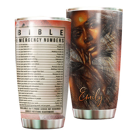 Camellia Personalized Black Women Bible Stainless Steel Tumbler - Double-Walled Insulation Vacumm Flask - Gift For Black Queen, International Women's Day, Hippie Girls 05