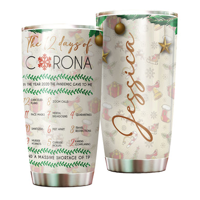Camellia Personalized Christmas The 12 Days Of Corona Stainless Steel Tumbler - Customized Double-Walled Insulation Travel Thermal Cup With Lid