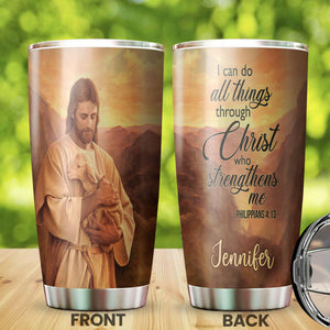 Camellia Personalized Faith Jesus Hug Lamp Stainless Steel Tumbler-Thermal Flask Travel Therma Cup With Lid