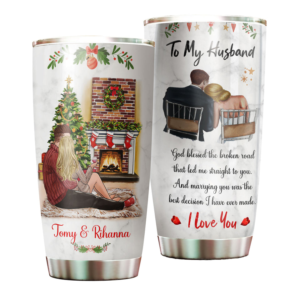 Camellia Personalized Loving Letter From wife To Husband I Love You Stainless Steel Tumbler-Double-Walled Insulation Cup With Lid Gift For Christmas Anniversary
