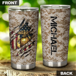Camellia Personalized United States Marine Corps Stainless Steel Tumbler-Sweat-Proof Double Wall Travel Cup With Lid 05