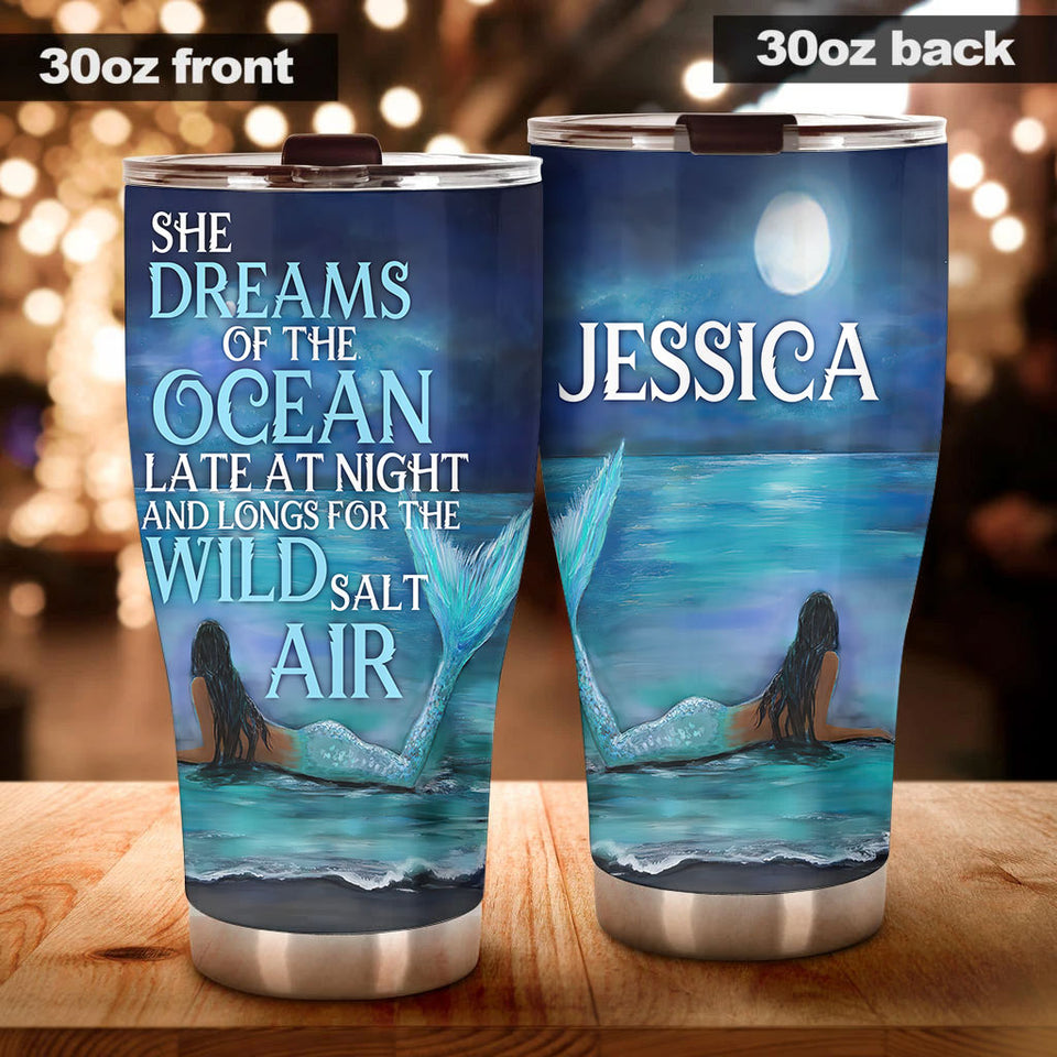Camellia Personalized Mermaid She Dream Of The Ocean Stainless Steel Tumbler-Double-Walled Insulation Travel Cup With Lid 03