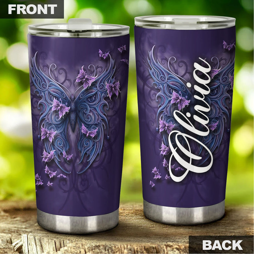 Camellia Personalized Butterfly Mask Art Stainless Steel Tumbler - Double-Walled Insulation Vacumm Flask - For Thanksgiving, Memorial Day, Christians, Christmas Gift
