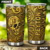 Camellia Personalized Golden Skull Stainless Steel Tumbler - Customized Double-Walled Insulation Travel Thermal Cup With Lid