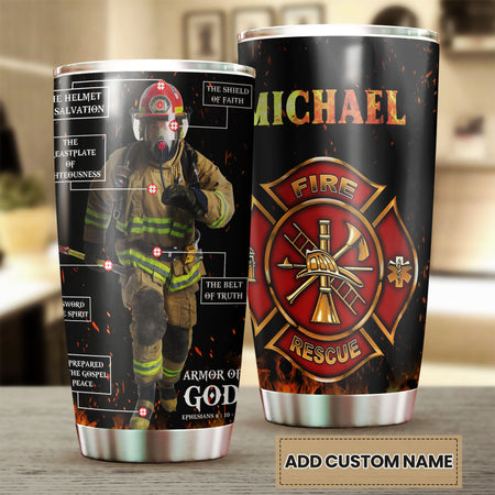 Camellia Personalized Firefighter Bible Armor Of God Stainless Steel Tumbler-Double-Walled Insulation Gift For Firefighter Fireman