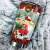 Camellia Personalized Vintage Christmas Truck Stainless Steel Tumbler - Customized Double-Walled Insulation Travel Thermal Cup With Lid