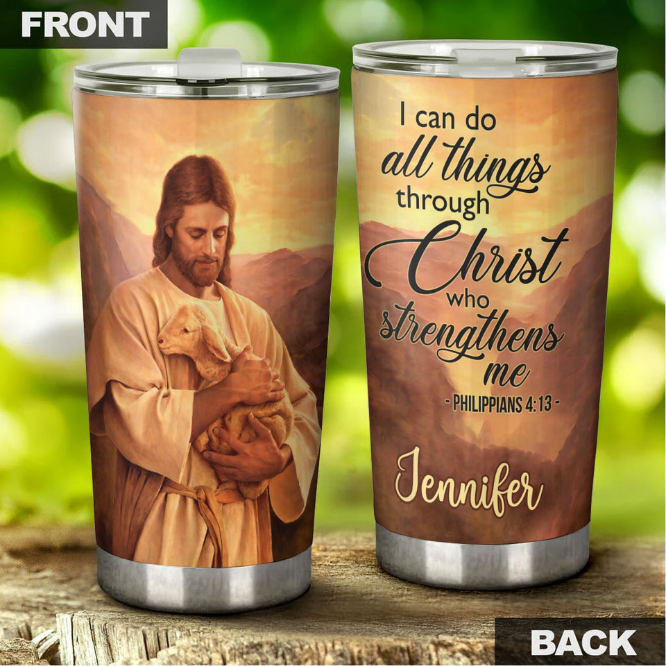 Camellia Personalized Faith Jesus Hug Lamp Stainless Steel Tumbler-Thermal Flask Travel Therma Cup With Lid