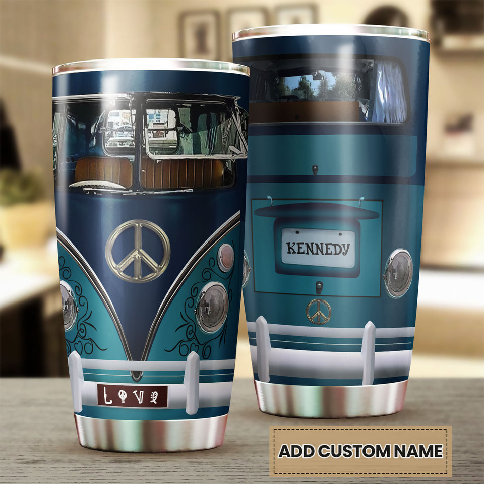 Camellia Personalized Blue Royal Hippie Van Stainless Steel Tumbler - Double-Walled Insulation Vacumm Flask - For Christmas Gift, Thanksgiving Gift, Drivers Gift