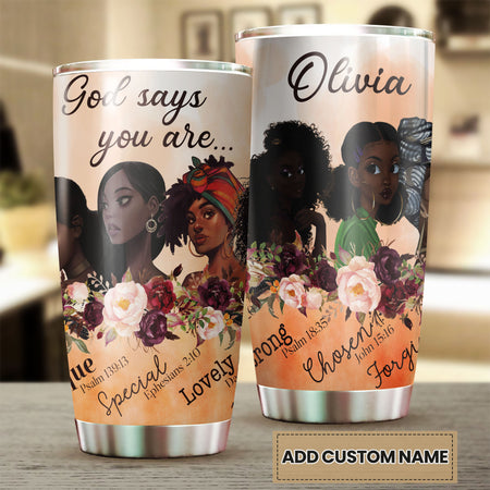 Camellia Personalized Black Women Under God Stainless Steel - Double-Walled Insulation Vacumm Flask - Gift For Black Queen, International Women's Day, Hippie Girls