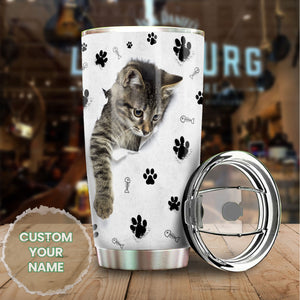 Camellia Personalized Cute Kittie Stainless Steel Tumbler-Double-Walled Insulation Cup With Lid Gift For Cat Lover Mom Cat