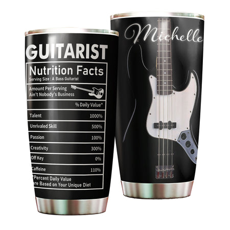 Camellia Personalized Bass Guitar Facts Stainless Steel Tumbler - Double-Walled Insulation Vacumm Flask - Gift For Guitar Players, Guitar Lovers, Music Fans