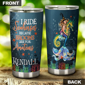 Camellia Persionalized 3D Mermaid Rides Seahorse Stainless Steel Tumbler - Customized Double - Walled Insulation Thermal Cup With Lid