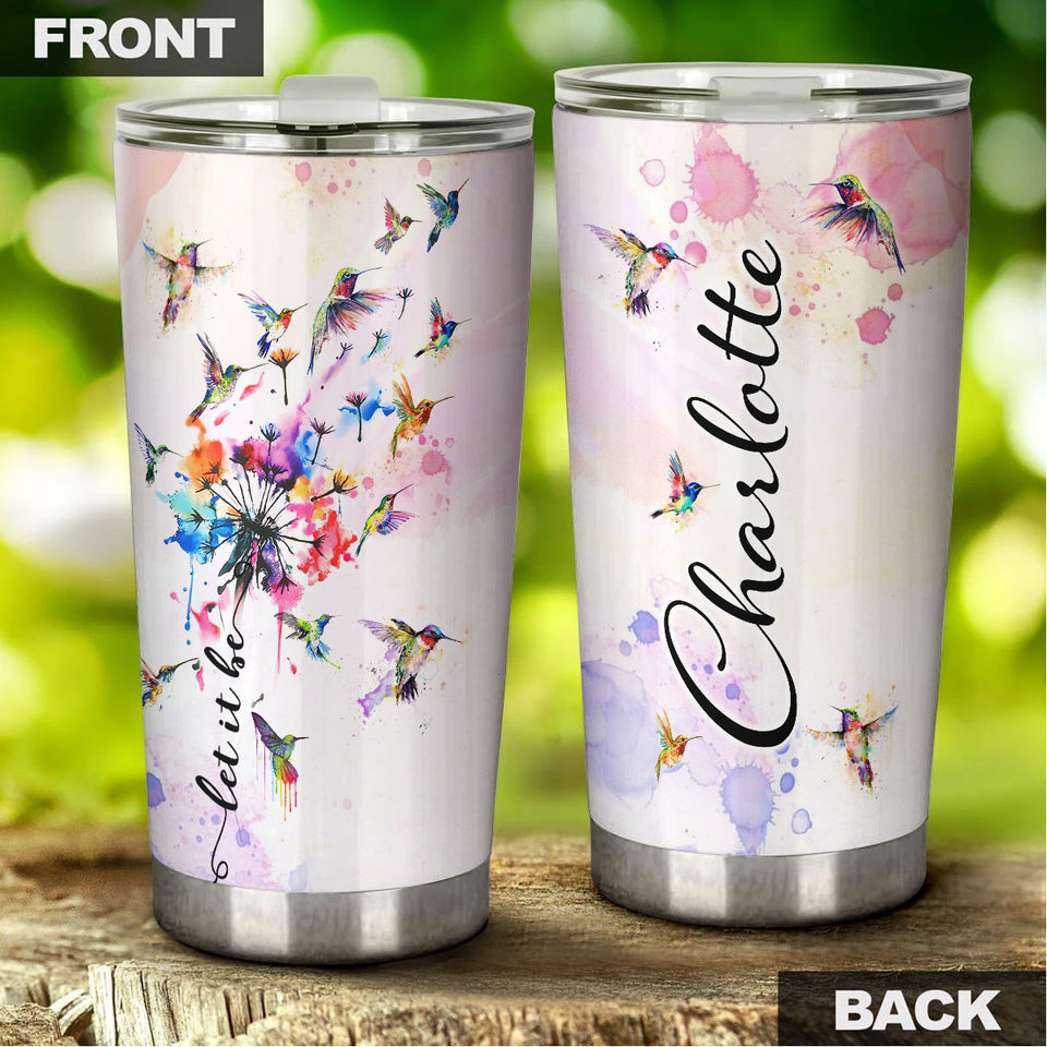 Camellia Persionalized Watercolor Hummingbird Stainless Steel Tumbler - Customized Double - Walled Insulation Thermal Cup With Lid