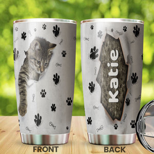 Camellia Personalized Cute Kittie Stainless Steel Tumbler-Double-Walled Insulation Cup With Lid Gift For Cat Lover Mom Cat
