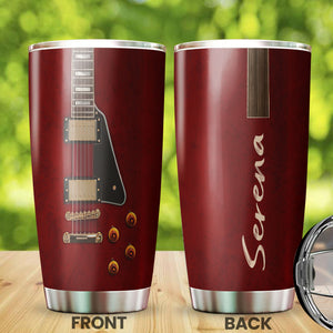 Camellia Personalized Guitar Surface Stainless Steel Tumbler - Customized Double-Walled Insulation Travel Thermal Cup With Lid Gift For Guitarist
