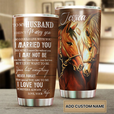 Camellia Personalized Horse Wife To Husband Stainless Steel Tumbler - Double-Walled Insulation Vacumm Flask - Gift For Horse Lovers, Cowgirls, Cowboys, Perfect Christmas, Thanksgiving Gift
