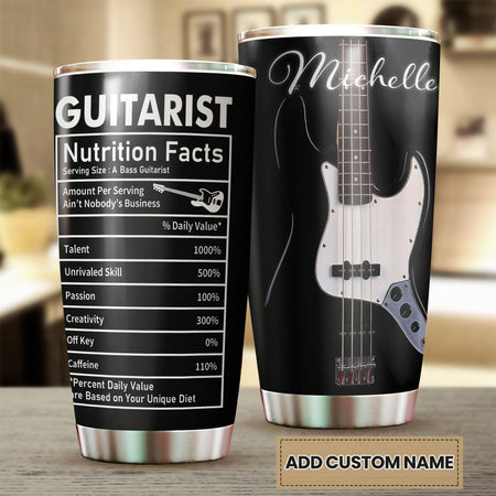 Camellia Personalized Bass Guitar Facts Stainless Steel Tumbler - Double-Walled Insulation Vacumm Flask - Gift For Guitar Players, Guitar Lovers, Music Fans