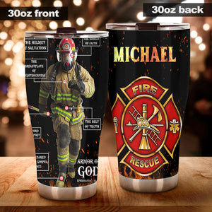 Camellia Personalized Firefighter Bible Armor Of God Stainless Steel Tumbler-Double-Walled Insulation Gift For Firefighter Fireman