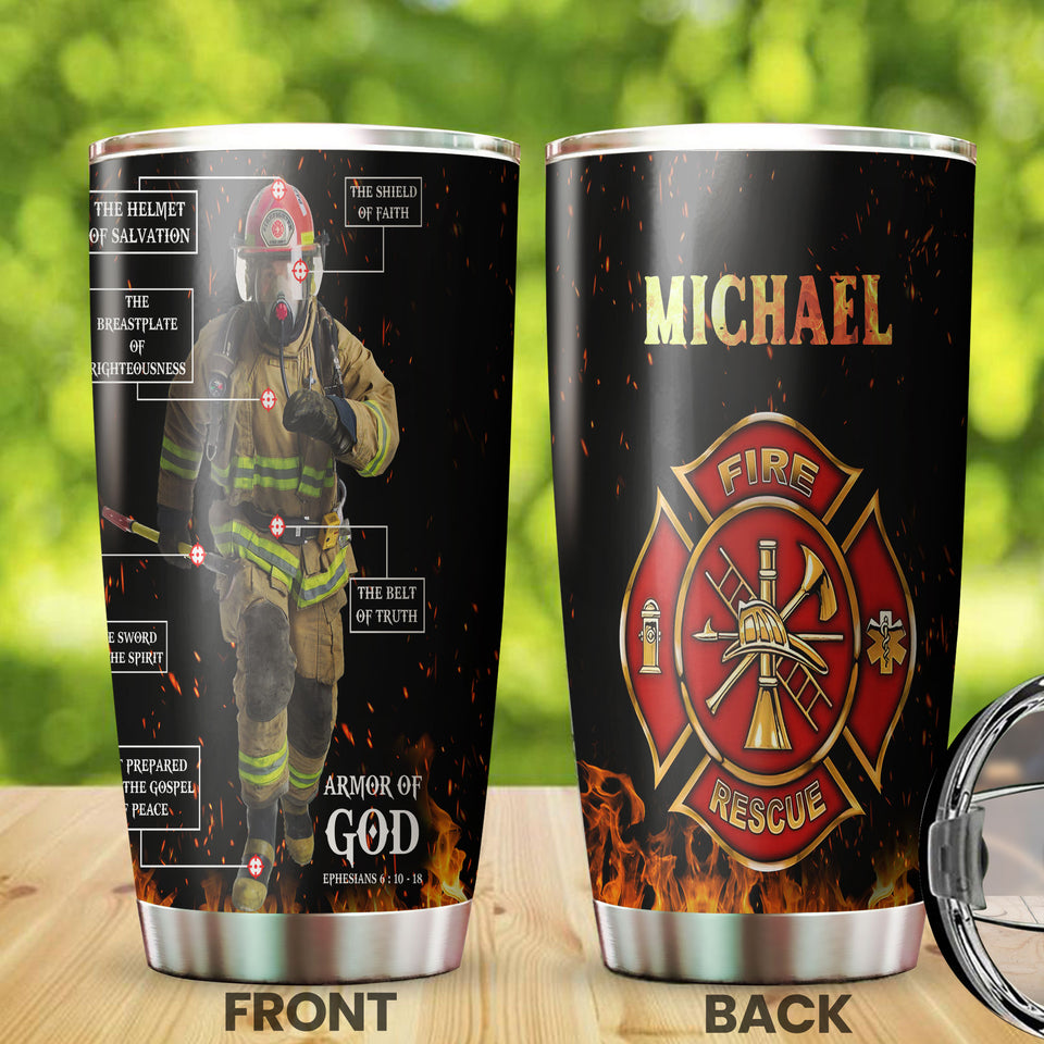 Camellia Personalized Firefighter Bible Armor Of God Stainless Steel Tumbler-Double-Walled Insulation Gift For Firefighter Fireman