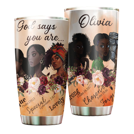 Camellia Personalized Black Women Under God Stainless Steel - Double-Walled Insulation Vacumm Flask - Gift For Black Queen, International Women's Day, Hippie Girls