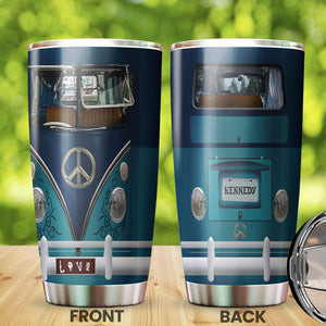 Camellia Personalized Blue Royal Hippie Van Stainless Steel Tumbler - Double-Walled Insulation Vacumm Flask - For Christmas Gift, Thanksgiving Gift, Drivers Gift