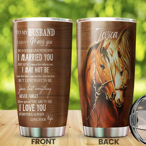 Camellia Personalized Horse Wife To Husband Stainless Steel Tumbler - Double-Walled Insulation Vacumm Flask - Gift For Horse Lovers, Cowgirls, Cowboys, Perfect Christmas, Thanksgiving Gift