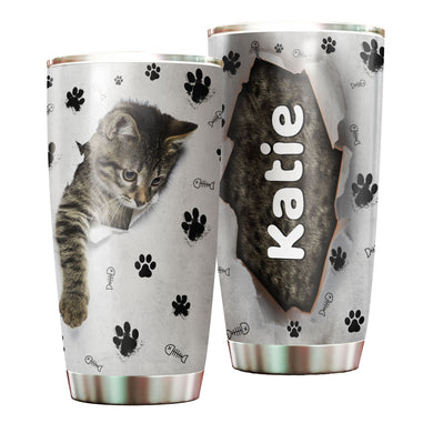 Camellia Personalized Cute Kittie Stainless Steel Tumbler-Double-Walled Insulation Cup With Lid Gift For Cat Lover Mom Cat