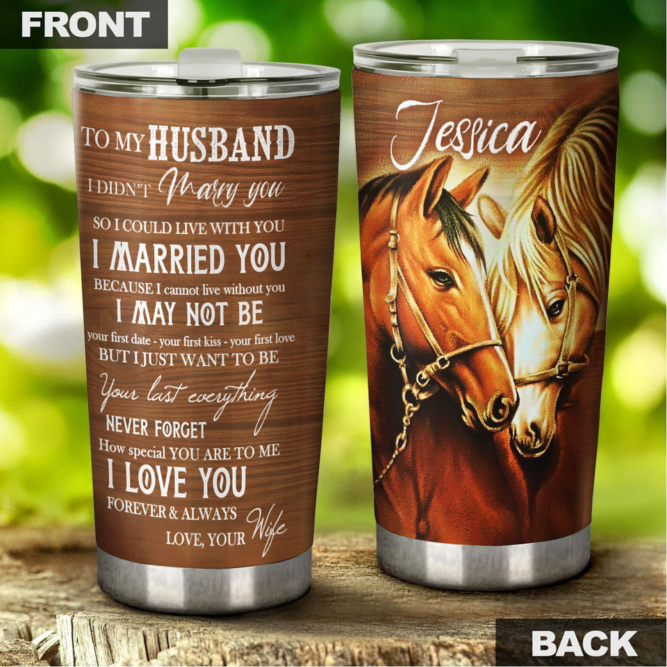 Camellia Personalized Horse Wife To Husband Stainless Steel Tumbler - Double-Walled Insulation Vacumm Flask - Gift For Horse Lovers, Cowgirls, Cowboys, Perfect Christmas, Thanksgiving Gift