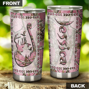 Camellia Persionalized Pink Fishing Hook Stainless Steel Tumbler - Customized Double - Walled Insulation Travel Thermal Cup With Lid Gift For Fisherman