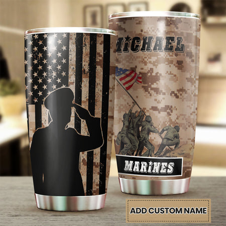 Camellia Personalized United States Marine Corps Stainless Steel Tumbler-Sweat-Proof Double Wall Travel Cup With Lid 03