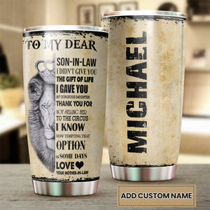 Camellia Personalized Lion Loving Letter From Mom To Son-In-Law Stainless Steel Tumbler-Double-Walled Insulation Travel Cup With Lid