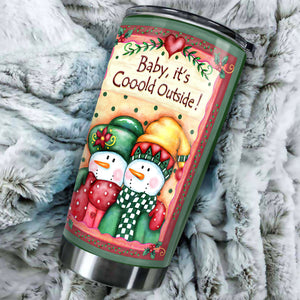 Camellia Personalized Snowman Baby Its Cold Outside Stainless Steel Tumbler - Customized Double-Walled Insulation Travel Thermal Cup With Lid Gift For Couple