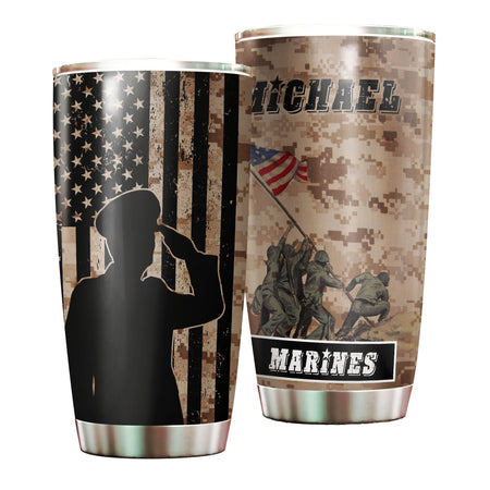 Camellia Personalized United States Marine Corps Stainless Steel Tumbler-Sweat-Proof Double Wall Travel Cup With Lid 03
