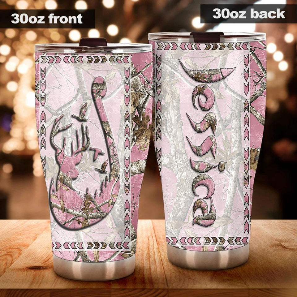 Camellia Persionalized Pink Fishing Hook Stainless Steel Tumbler - Customized Double - Walled Insulation Travel Thermal Cup With Lid Gift For Fisherman