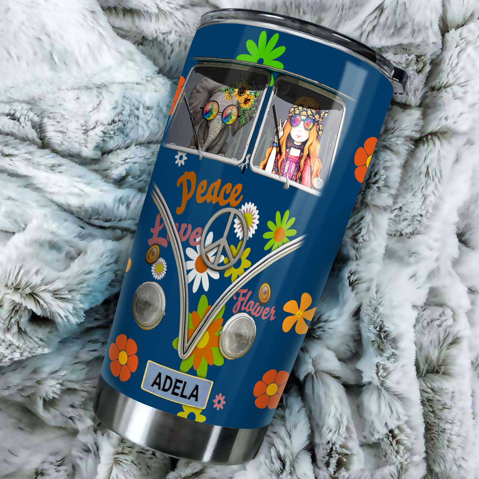 Camellia Persionalized Vintage Girl With Elephant Stainless Steel Tumbler - Customized Double - Walled Insulation Travel Thermal Cup With Lid