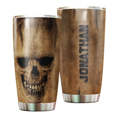 Camellia Personalized Bone Texture Skull Stainless Steel Tumbler - Double-Walled Insulation Vacumm Flask - Gift For Halloween, Skull Fans