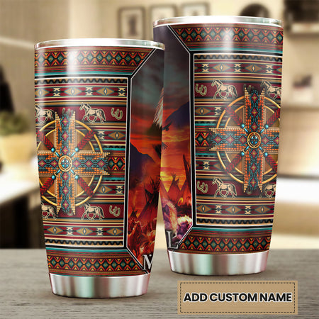 Camellia Personalized Native American Embroidery Stainless Steel Tumbler-Double-Walled Insulation Travel Cup With Lid 01