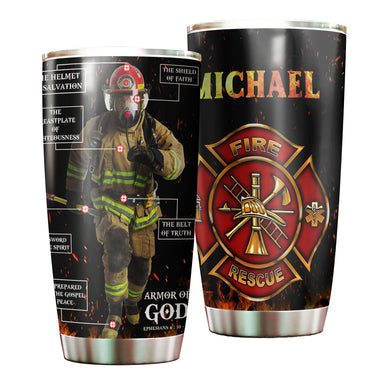 Camellia Personalized Firefighter Bible Armor Of God Stainless Steel Tumbler-Double-Walled Insulation Gift For Firefighter Fireman