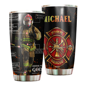 Camellia Personalized Firefighter Bible Armor Of God Stainless Steel Tumbler-Double-Walled Insulation Gift For Firefighter Fireman