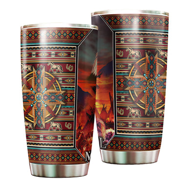 Camellia Personalized Native American Embroidery Stainless Steel Tumbler-Double-Walled Insulation Travel Cup With Lid 01