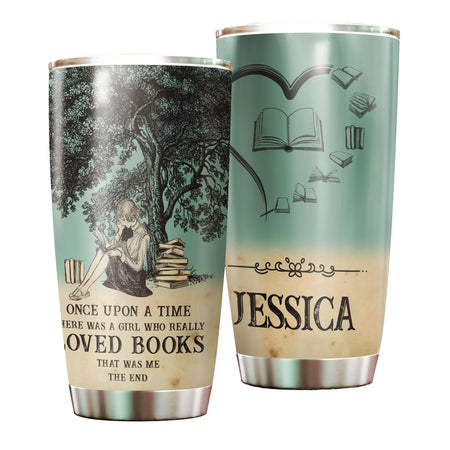 Camellia Personalized Once Upon A Time There Was A Girl Who Really Loved Books Stainless Steel Tumbler - Double-Walled Insulation Vacumm Flask - Gift For Book Lovers, Nerd, International Book Day