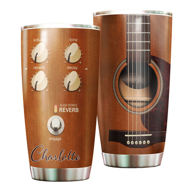 Camellia Personalized 3D Arcoustic Guitar Stainless Steel Tumbler - Customized Double-Walled Insulation Music Thermal Cup With Lid Gift For Guitarist