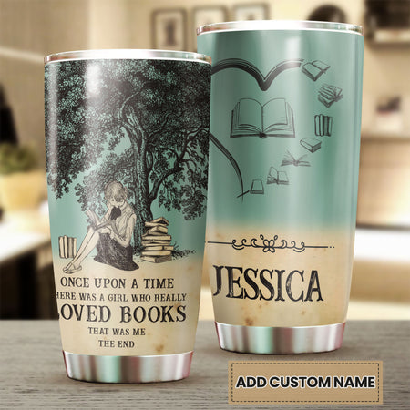 Camellia Personalized Once Upon A Time There Was A Girl Who Really Loved Books Stainless Steel Tumbler - Double-Walled Insulation Vacumm Flask - Gift For Book Lovers, Nerd, International Book Day