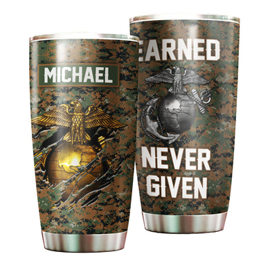Camellia Personalized Marine Corps Learned Never Given Stainless Steel Tumbler-Sweat-Proof Double Wall Travel Cup With Lid