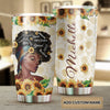 Camellia Personalized Black Women Sunflower Stainless Steel Tumbler - Double-Walled Insulation Vacumm Flask - Gift For Black Queen, International Women's Day, Hippie Girls
