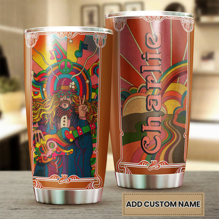 Camellia Personalized Hippie Rock And Roll Man with Guitar Stainless Steel Tumbler-Sweat-Proof Double Wall Travel Cup With Lid Gift For Rock Music Fan